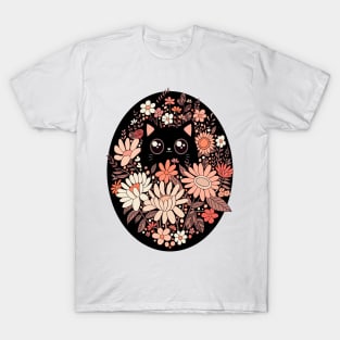 Cute black cat with flowers T-Shirt